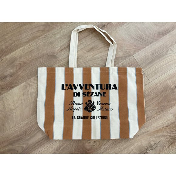 Sezane Handbags - Sézane Tote bag, 100% recycled cotton, cream, brown and blue stripes